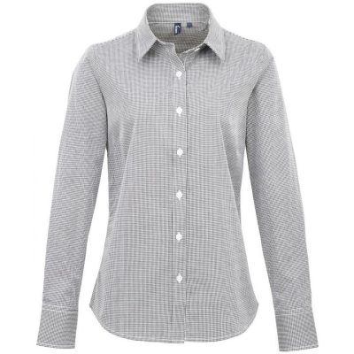 Premier Women's Gingham Microcheck Long Sleeve Cotton Blouse